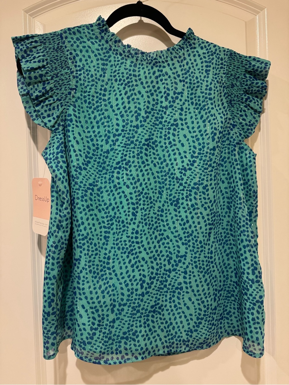 DressUp Teal Blue Printed Flutter Sleeve Blouse
